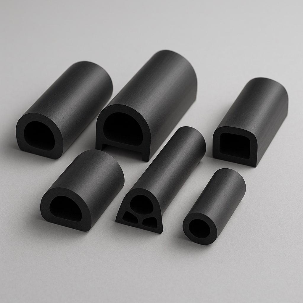 Hollow rubber extruded profiles designed for sealing and compression applications